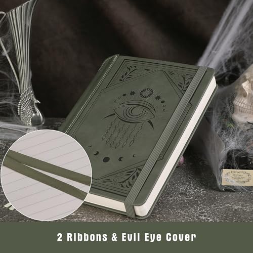 TIEFOSSI Lined Journal Notebook for Women Men, Leather Journal with Pen, A5 Evil Eye Hardcover Notebook for Work, Journaling, Travel & School, 100 GSM Thick Paper, 320 Numbered Pages, 6.2 x 8.3 in - color: Green