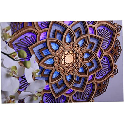 Ckuakiwu Mandala Yoga Room Night Light Led, Yoga Room Led Night Light, Creative Dream Wooden Hanging Wall Light Living Room Bedroom Wall Decoration, Diameter 11.8Inch