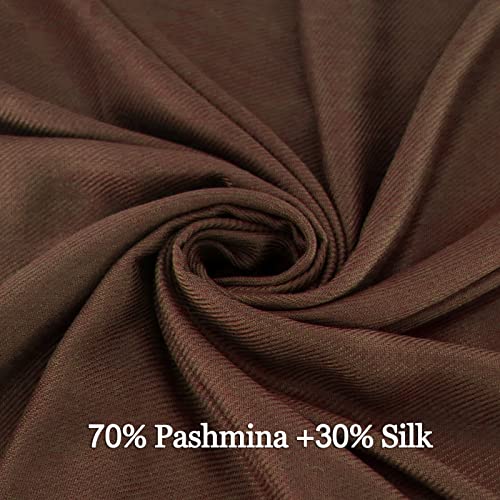 Soft Silky Pashmina Shawl Wraps Solid Colors Scarf for Wedding Evening Dresses - color: P-dark Coffee
