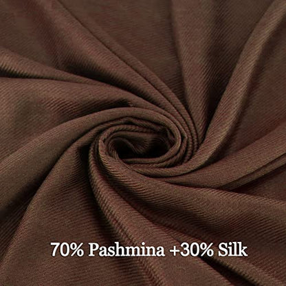 Soft Silky Pashmina Shawl Wraps Solid Colors Scarf for Wedding Evening Dresses - color: P-dark Coffee