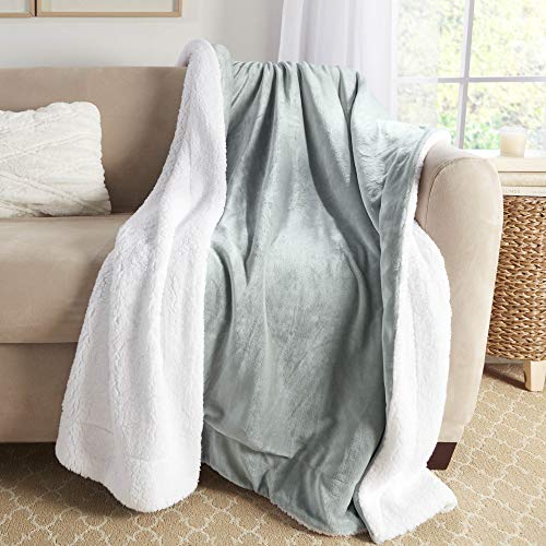 Sherpa Throw Blanket Super Soft Reversible Ultra Luxurious Plush Blanket, 50 x 60 inches, Sage/White - color: Sage / White, size: Throw (50" x 60")