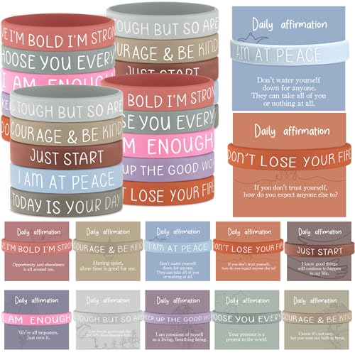 100 Pcs Positive Affirmation Cards for Women Mental Health Bracelets Motivational Silicone Bracelets for Women Students Employees