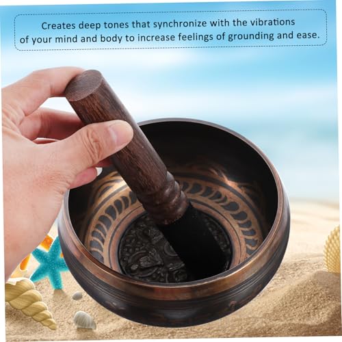 Decorative Tibetan Meditation Bowl with Wooden Stick Yoga Singing Bowl for Stress Relief Deep Relaxation and Mindful Meditation Sessions