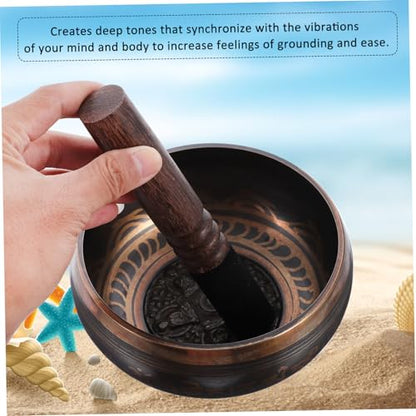 Decorative Tibetan Meditation Bowl with Wooden Stick Yoga Singing Bowl for Stress Relief Deep Relaxation and Mindful Meditation Sessions