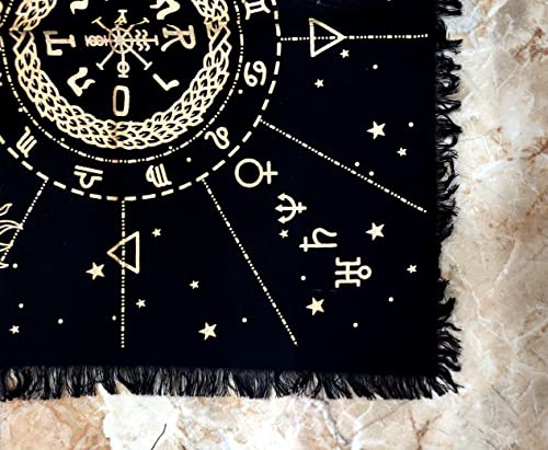 INDACORIFY Celestial Constellation Altar Table Top Cloth with Fringes Alter Tarot Witchcraft Witchery Spread Spiritual Cloth 18x18 in (Golden Celestial Constellation) - color: Golden Celestial Constellation