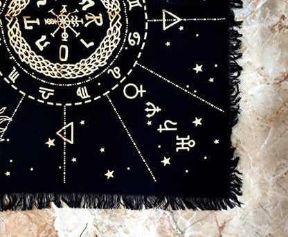 INDACORIFY Celestial Constellation Altar Table Top Cloth with Fringes Alter Tarot Witchcraft Witchery Spread Spiritual Cloth 18x18 in (Golden Celestial Constellation) - color: Golden Celestial Constellation