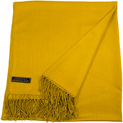 CJ Apparel Solid Color Tassels Design Nepalese Shawl Scarf Wrap Stole Throw Head Wrap Pashmina Gift Hand Made in Nepal New - color: Amber Yellow