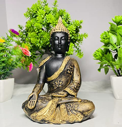 INDIAN CRAFT CASTLE Rustic Buddha Statue Japanese Style Zen Garden Sculpture Figurine Meditating Sitting Dhyana Mudra Lotus Pose Yoga Altar Peace Harmony Home Decor 8 inch Metallic - color: Metallic