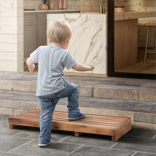 One Step Stool for Elderly (35" Length) - Acacia Wood High Step Stool with Non-Slip Pads - 550 Lbs Wooden Mobility Stepping Stools for Handicap, Bed, Bathroom, Kitchen (Patented)