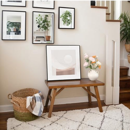 Handcrafted Solid Wood Bench, 30" - Farmhouse-Style Entryway Seating for Living & Dining Room, Rustic Design, Natural Finish - color: Brown, size: 30 Inch