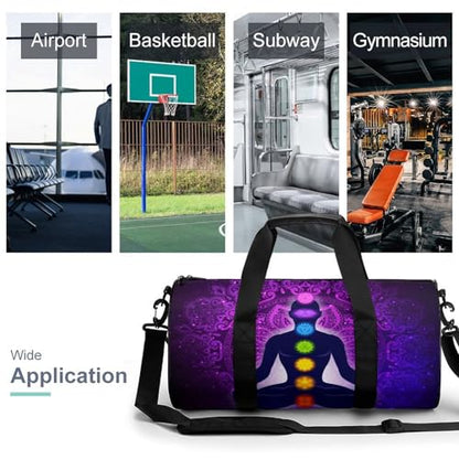 Seven Chakra Yoga Meditation Lotus Purple Mandala Cylindrical Portable Fitness Bag, Large Capacity Handbag - color: Seven Chakra Yoga Meditation lotus purple man