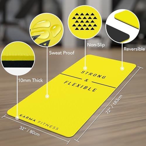 Large Exercise Mat – Extra Thick 10mm Workout Mat (72"x32") – Non-Slip TPE Yoga Mat for Women & Men – Pilates, HIIT, Fitness & Home Gym Mat – Includes Free Carry Bag - color: Yellow - Printed