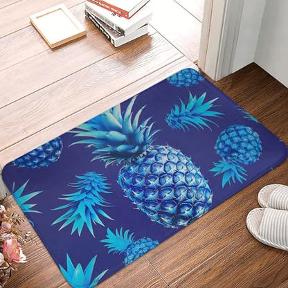 Blue Pineapple Printed Flannel Non - Slip Floor Mat 16x24in - Soft Plush Microfiber Rug for Every Indoor Space - color: Blue Pineapple