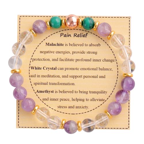 KSQS Healing Stone Bead Bracelet for Women, Natural Gemstones Balance Protection Bracelet, Spiritual Crystal Beads Bracelet Anxiety Relief with Meaning Card - style: Pain Relief