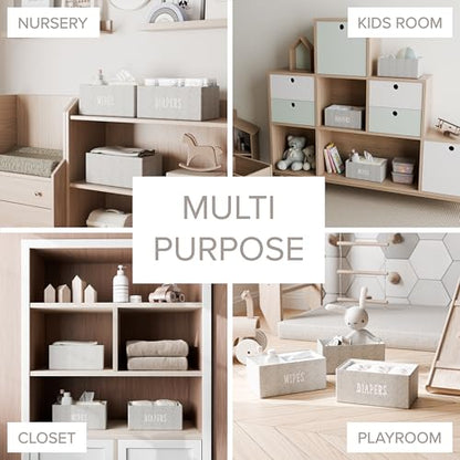 RGI Home Decorative Storage Bins, Set of 3 Rectangular Greyboard Organizer Baskets for Nursery or Child's Room, Durable and Stylish, Each 12" L x 7" W x 5.5" H, Ideal for Toys and Essentials, Gray
