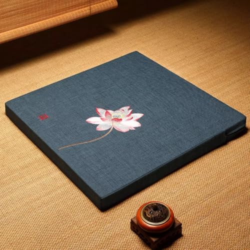 Japanese Foldable Meditation Cushion Set,Yoga Meditation Floor Pillow,Large Meditation Mat and Pillow Set for Sitting on Floor for Floor Balcony Mat Bedroom Patio blue-60cm