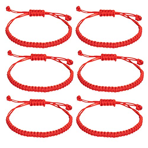kelistom Handmade Buddhist String Bracelets for Women Men Tibetan Adjustable Woven Rope Bracelet for Protection and Luck, Red and Black, 2or 6 pcs/set - color: 6pcs-red