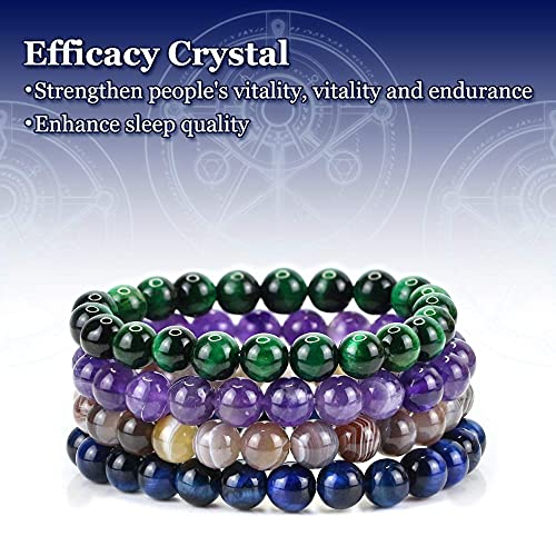 Natural Gemstones Bracelet 8mm Chakra Round Beads Energy Power Crystal Reiki Healing Elastic Stretch 7 Inch for Women Men Unisex - color: Rock Crystal