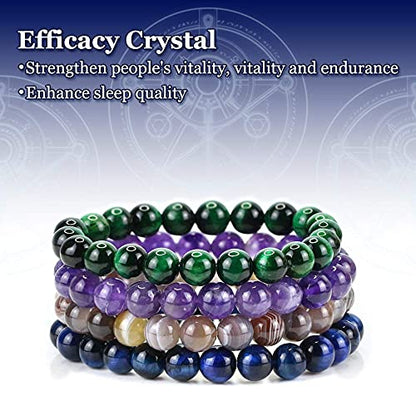 Natural Gemstones Bracelet 8mm Chakra Round Beads Energy Power Crystal Reiki Healing Elastic Stretch 7 Inch for Women Men Unisex - color: Rock Crystal