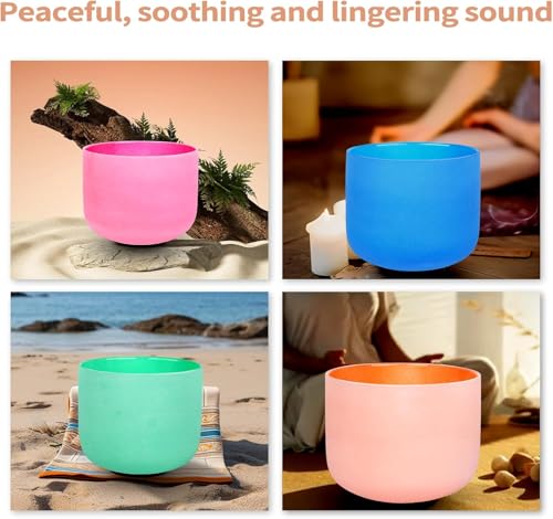 Set of 7 6-12 inch Color Tuned 432hz Quartz Crystal Singing Bowls with Heavy Duty Carrying Cases and Singing Bowl Mallets Multi - color: Set of 7, Colour