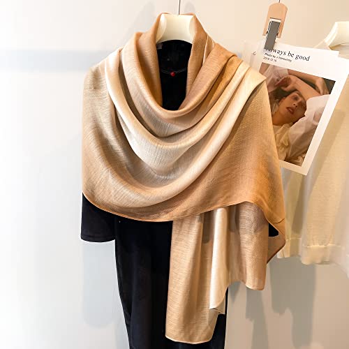 WINCESS.YU Women Gradient Scarf Long Shawls and Wraps Fashion Plain Pashmina Formal Scarf - color: Camel Gradient
