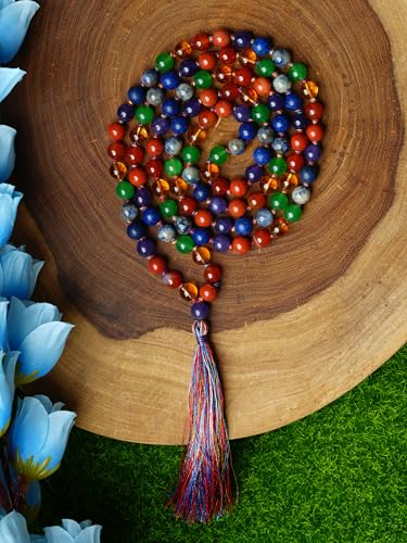 7 Chakra 108 Beads Japa Mala Necklace | Natural Semi-Precious Gemstone Prayer Mala for Yoga, Meditation & Mindfulness
