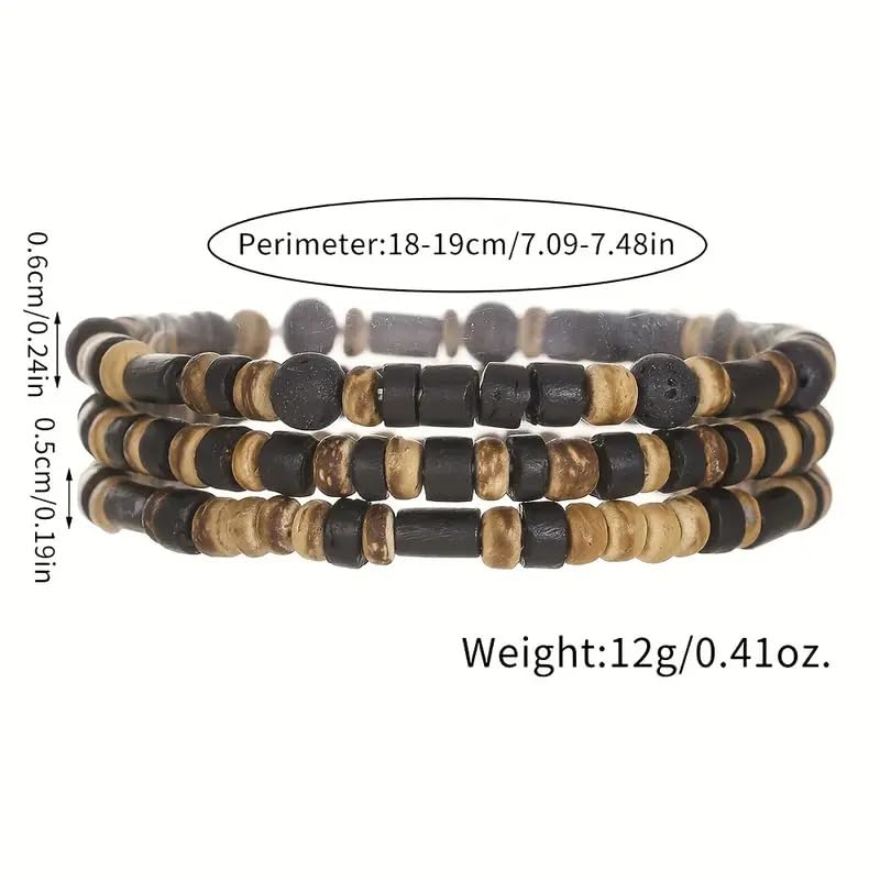 Puka Shell Bracelet for Men Wooden Bracelets Turquoise Stack Beaded Minimalist Trendy Jewelry for Friend Gift - style: 3pcs-Brown Black