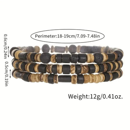 Puka Shell Bracelet for Men Wooden Bracelets Turquoise Stack Beaded Minimalist Trendy Jewelry for Friend Gift - style: 3pcs-Brown Black
