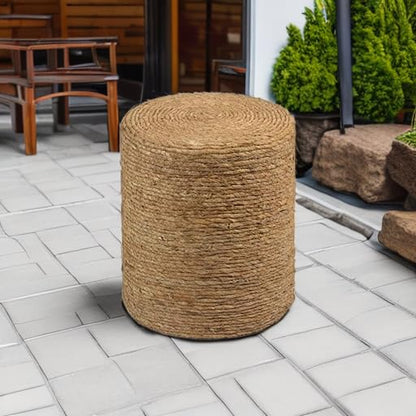 Natural Seagrass Foot Stool, Hand Weaving Round Ottoman, for Living Room, Outdoor Seat (Natural) - color: 14inch Natural Cattail