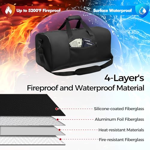 Large Fireproof Document Bag, 24x12x12in Portable Fireproof Waterproof Document Box for Travelling, Camping, Multi-Pocket Organizer for Cash, Valuables, Fire Proof Bag with Shoulder Strap