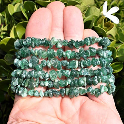 Zenergy Gems Charged Premium Natural Crystal Chip Bead Bracelet + Moroccan Selenite Charging Crystal [Included] - color: Green Aventurine (Freckled)