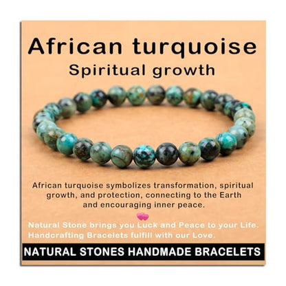 AD Beads Handmade Gemstone Stretch Elastic Bracelet Crystal Healing Reiki Nature's Beauty and Spiritual Essence Unisex - color: African Turquoise (Spiritual Growth), size: 6mm