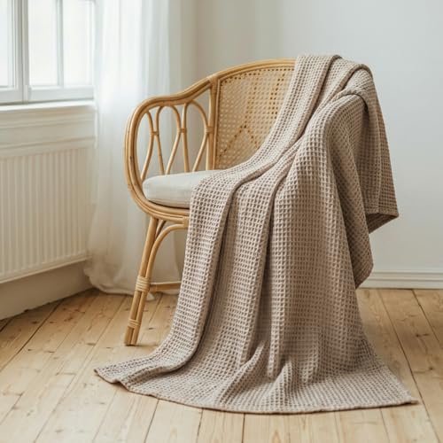 patdrea Designer Brown Rectangular 100% Cotton Throw Blanket,Soft and Warm Waffle Weave Blanket for Couch and Bed,Exquisite Home Decor Blankets & Throws Suitable for All Seasons 59"×83" - color: Moonlight, size: 59"×83"