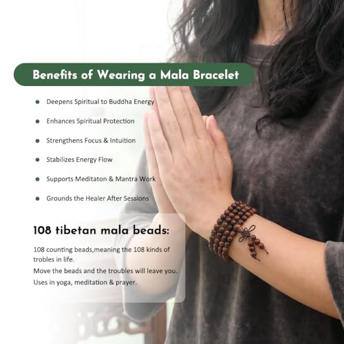 SUNYIK 6mm 108 Tibetan Buddhist Mala Bracelet Natural Beaded Prayer Bead for Women Men