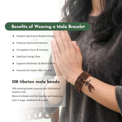 SUNYIK 6mm 108 Tibetan Buddhist Mala Bracelet Natural Beaded Prayer Bead for Women Men
