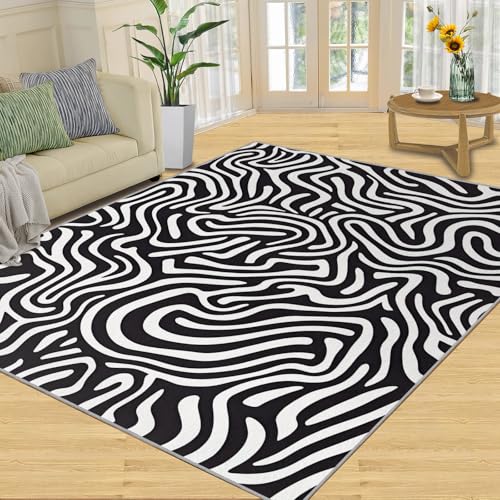 Black Rugs for Living Room - 4x4 Area Rug, Abstract Stripes Rug, 3D Lines Washable Rugs for Bedroom, Non Slip & Low Pile, Indoor Carpet & Home Decor - color: Abstract Stripes, size: 4' x 4' (48" x 48")