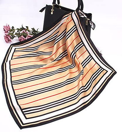 ANDANTINO 100% Mulberry Silk Scarf -21” Lightweight Square Neckerchief – Breathable Digital Printed Scarves with Gift Packed - color: Khaki