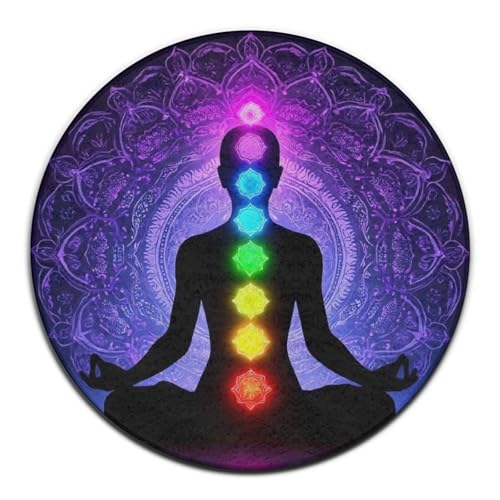 Modern Round Area Rug, Non-Slip Machine Washable Kitchen Office Circle Rug, Room Sofa Yoga Soft Round Carpet Compatible with Seven Chakra Yoga Meditation Lotus Purple Mandala 60inch(150cm) - color: Color700, size: 60inch(150cm)