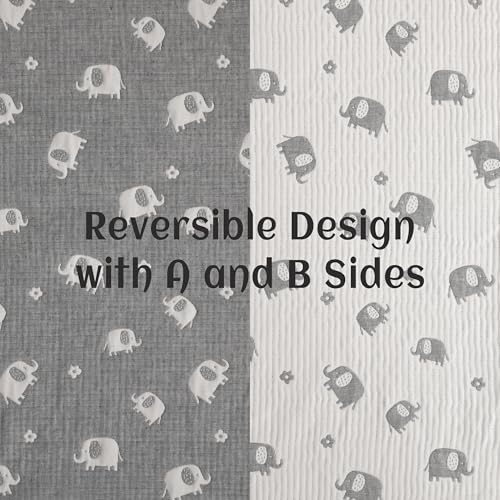 NTBAY 3 Layer Oversized Muslin Cotton Toddler Blanket, Jacquard Reversible Nursery Bed Blanket, Super Soft and Thermal for All Seasons, Baby Gift, 45"x60", Dark Grey Elephant - color: Dark Grey Elephant, size: 45x60 Inch (Pack of 1)