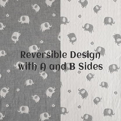 NTBAY 3 Layer Oversized Muslin Cotton Toddler Blanket, Jacquard Reversible Nursery Bed Blanket, Super Soft and Thermal for All Seasons, Baby Gift, 45"x60", Dark Grey Elephant - color: Dark Grey Elephant, size: 45x60 Inch (Pack of 1)