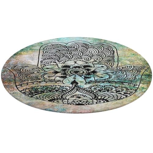 Hamsa Hand of Fatima Meditation Mandala Ultra Soft Non-Slip Area Rugs Indoor Coral Velvet Floor Mat Short Flannel Carpet for Living Room Bedroom Dining Room, 35*35in