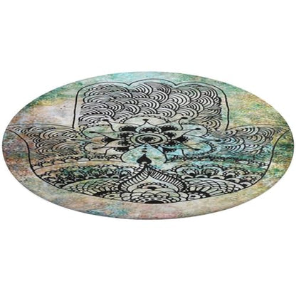 Hamsa Hand of Fatima Meditation Mandala Ultra Soft Non-Slip Area Rugs Indoor Coral Velvet Floor Mat Short Flannel Carpet for Living Room Bedroom Dining Room, 35*35in