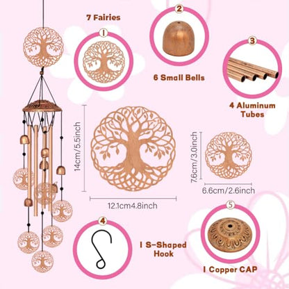 ORIGACH Tree of Life Wind Chimes, Metal Wind Chimes for Outside, Decor for Lawn, Patio, Home, Garden, Large Wind Chime Gifts for Birthday Family & Friends