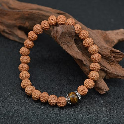 KIKILA Handmade 5 Mukhi Rudraksha Bracelet Beaded Meditation Wrist Tibetan Bracelet Japa Prayer Charm Bracelets