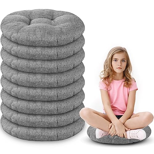 Fumete 8 Pcs 16 Inch Round Floor Cushions for Kids and Toddlers, Flexible Seating Classroom Furniture Floor Pillow for Home, Daycare, Preschool, Yoga and Meditation (Gray) - color: Gray