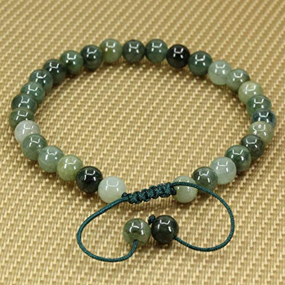 Angelstones Handmade Gemstone 6mm Round Beads Adjustable Braided Macrame Tassels Chakra Reiki Bracelets 7-9 inch Unisex - color: Dark Green Jade