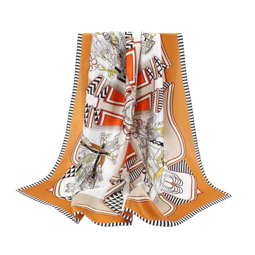ANDANTINO 100% Pure Mulberry Silk Scarf 35" Large Square Lightweight Headscarf –Women’s Hair Wraps-With Gift Packed - color: Belts-orange