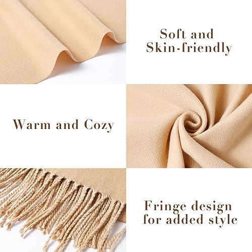 maamgic Womens Scarf Large Pashmina Shawls and Wraps Light Blanket Scarf for Evening Dress Warm Daily Travel Office - color: Apricot and Beige