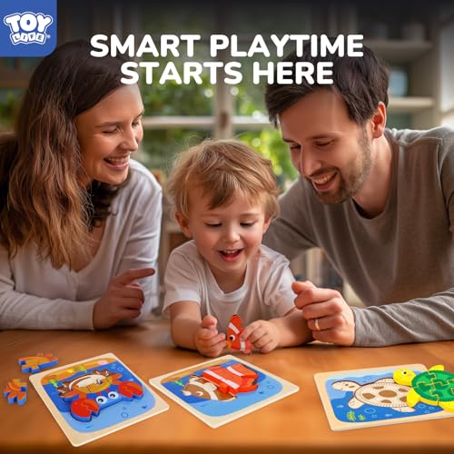 TOY Life Wooden Puzzles for Toddlers 2-4, Sea Animals Puzzles for Toddlers 1-3, Wood Puzzles Educational Montessori Toys Gifts for 1 2 3 Year Old, Baby Kids Learning Toy - style: 4PCS