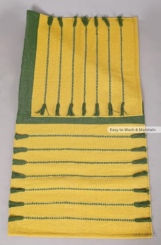 Handwoven Cotton Yoga Mat 24x72 Inch, Non-Slip Natural Yoga Rug, Soft Breathable Exercise Mat for Yoga, Pilates, Meditation & Home Workout, Green Yellow